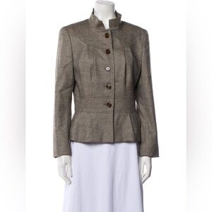 Escada Wool Tailored Pleated Printed Blazer Brown Cream Size 38 US 8